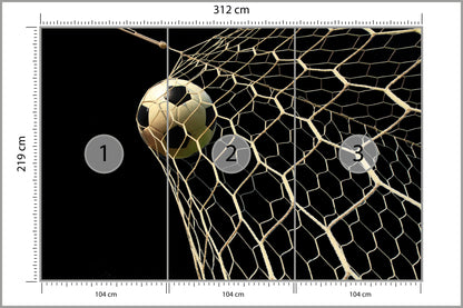 Fototapeta Piłka Nożna W Bramce Na Czarnym Tle 312 × 219 cm – podgląd kadru