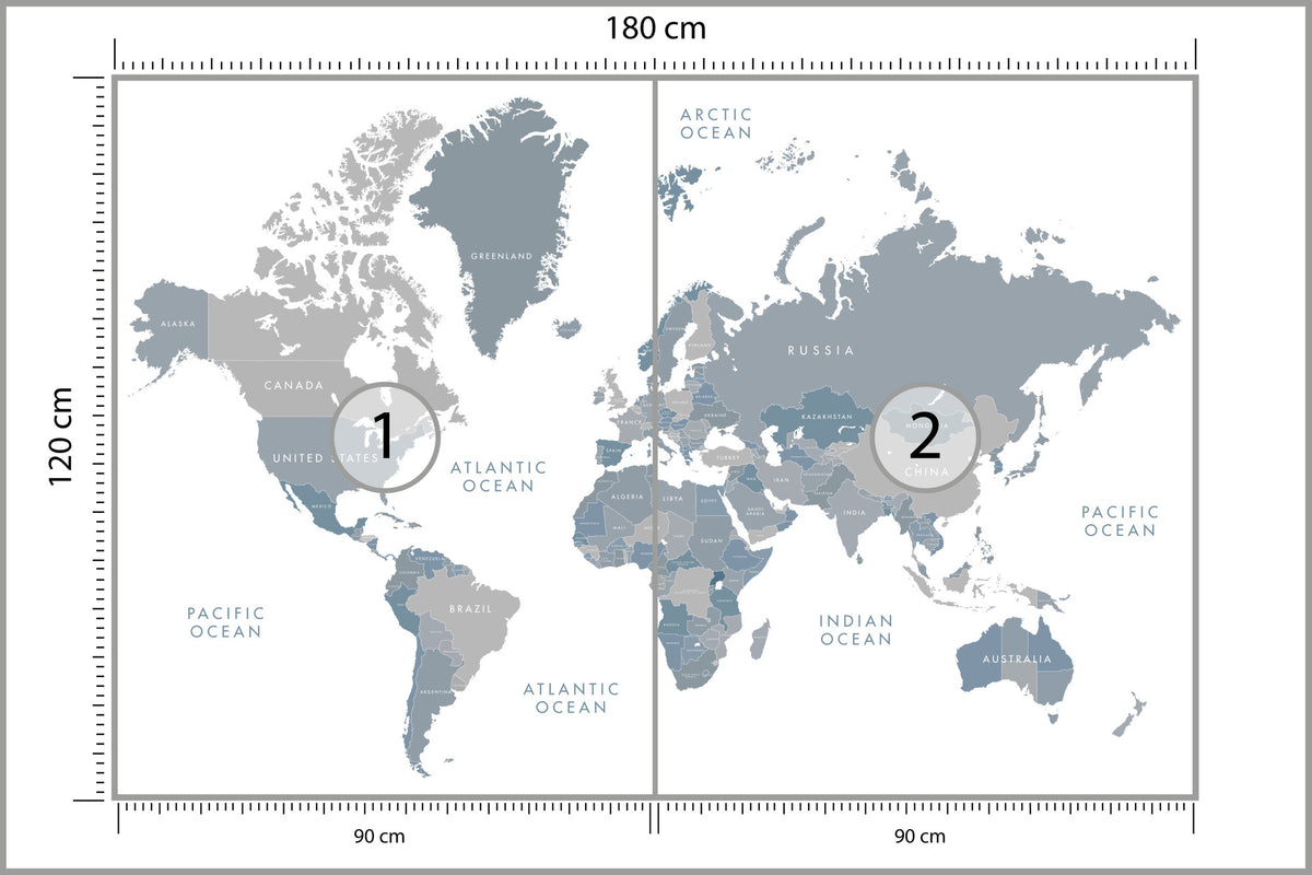 Fototapeta Mapa Świata Szaroniebieska 180 × 120 cm – podgląd kadru