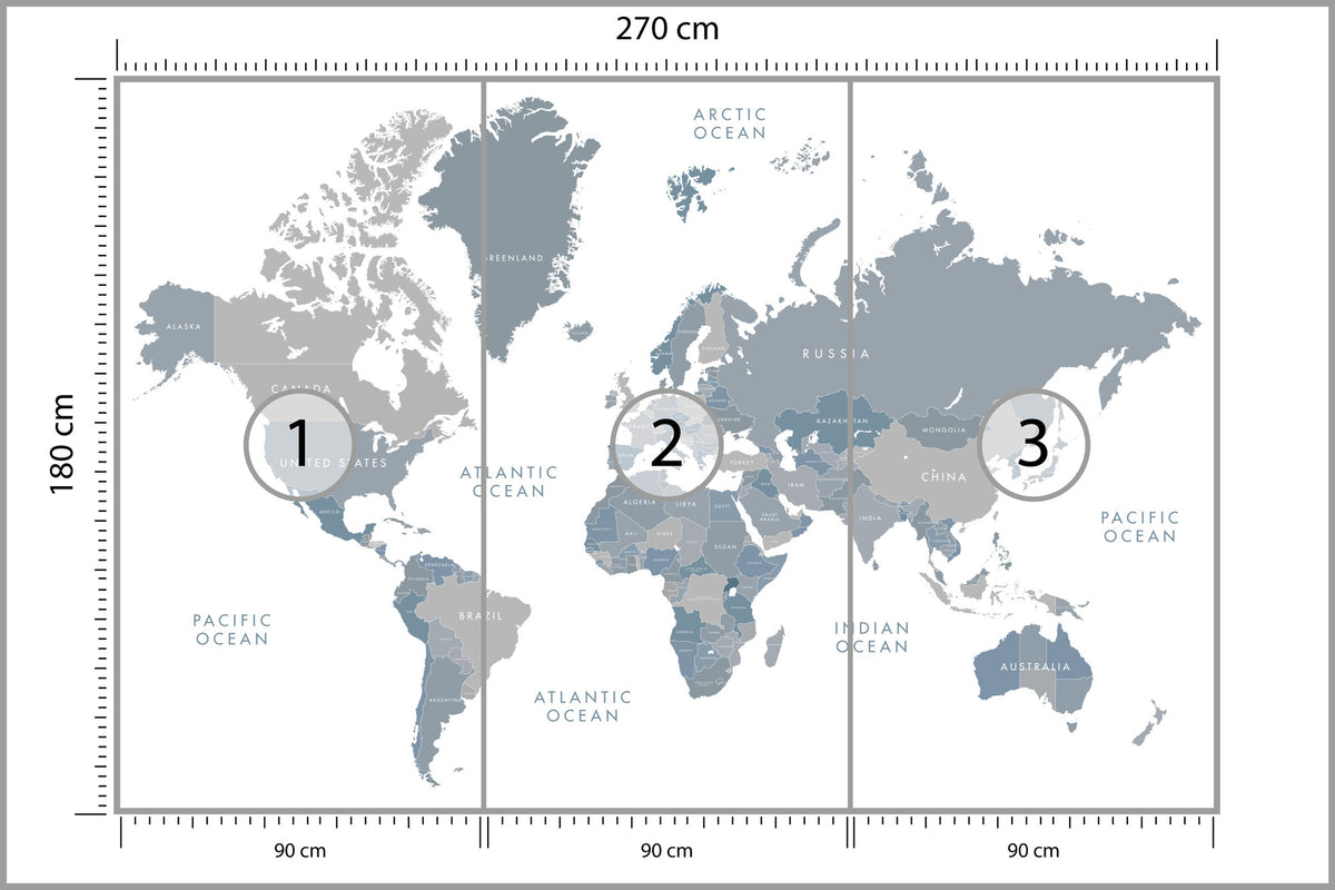Fototapeta Mapa Świata Szaroniebieska 270 × 180 cm – podgląd kadru