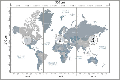 Fototapeta Mapa Świata Szaroniebieska 300 × 210 cm – podgląd kadru