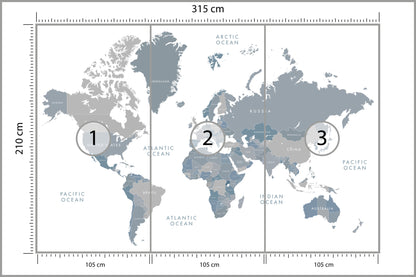 Fototapeta Mapa Świata Szaroniebieska 315 × 210 cm – podgląd kadru
