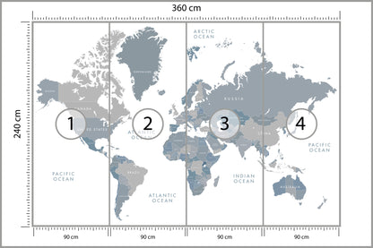 Fototapeta Mapa Świata Szaroniebieska 360 × 240 cm – podgląd kadru