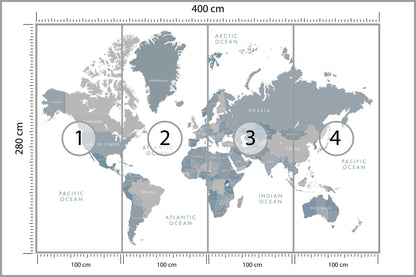 Fototapeta Mapa Świata Szaroniebieska 400 × 280 cm – podgląd kadru