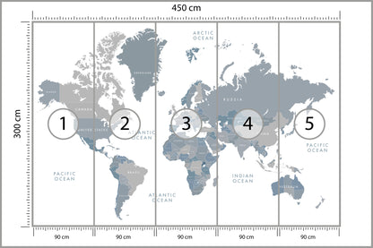 Fototapeta Mapa Świata Szaroniebieska 450 × 300 cm – podgląd kadru