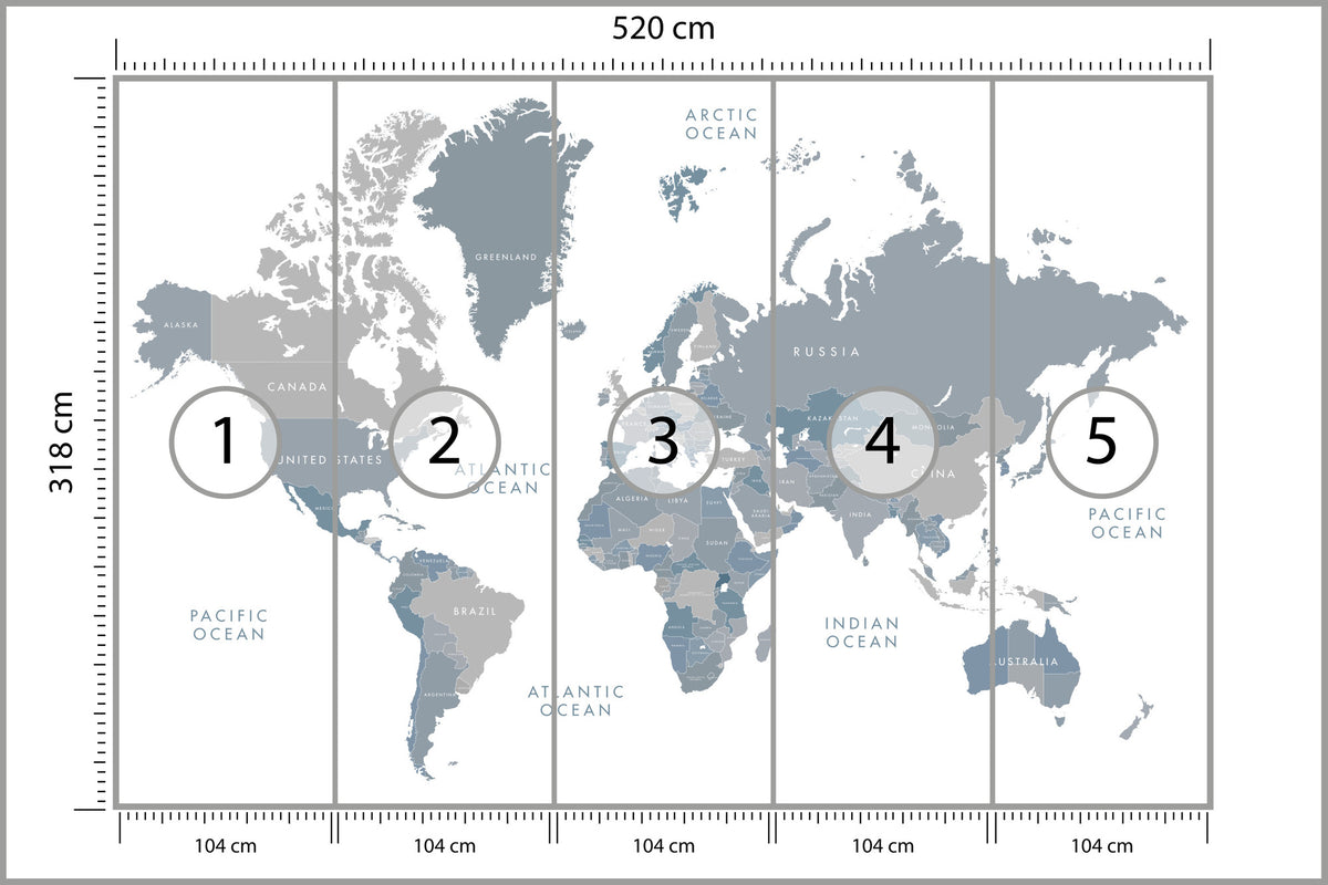 Fototapeta Mapa Świata Szaroniebieska 520 × 318 cm – podgląd kadru