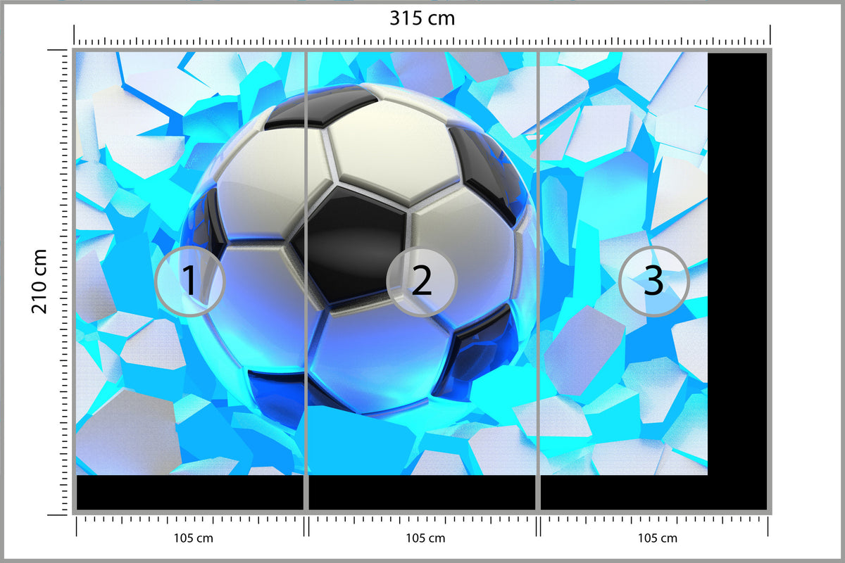 Fototapeta Dla Chłopca, Piłka Nożna 3D 315 × 210 cm – podgląd kadru