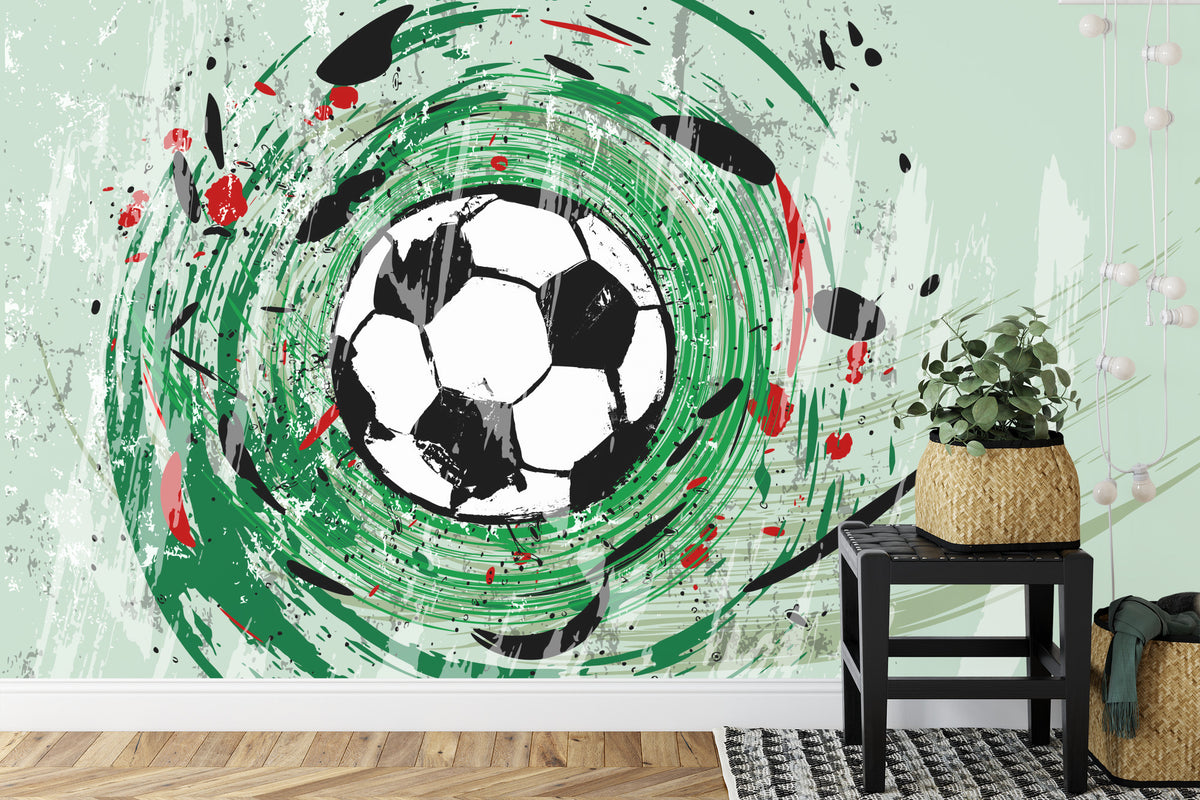 Fototapeta Sportowa Piłka Nożna Grafika Na Zielonym Tle – aranżacja wnętrza