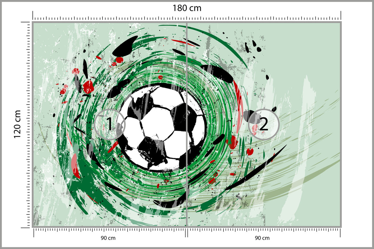 Fototapeta Sportowa Piłka Nożna Grafika Na Zielonym Tle 180 × 120 cm – podgląd kadru