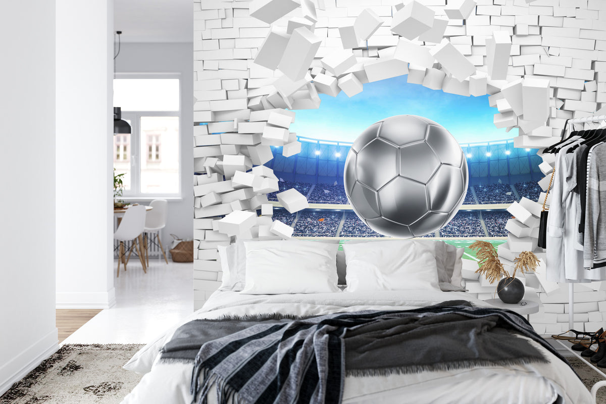 Fototapeta 3D Cegła, Piłka Nożna – aranżacja wnętrza