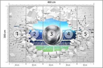 Fototapeta 3D Cegła, Piłka Nożna 460 × 300 cm – podgląd kadru
