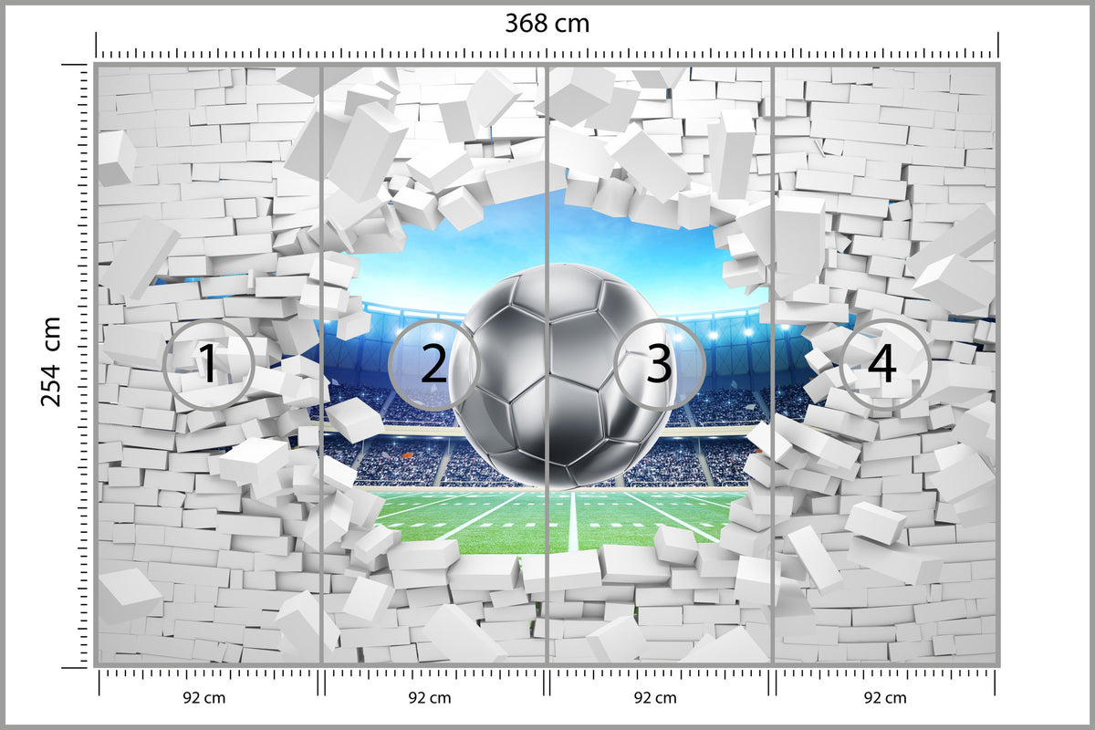 Fototapeta 3D Cegła, Piłka Nożna 368 × 254 cm – podgląd kadru
