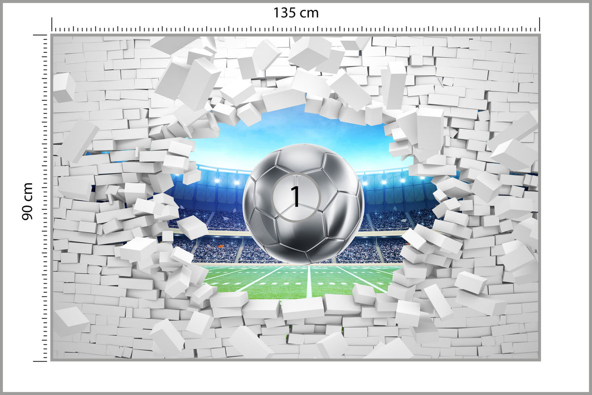 Fototapeta 3D Cegła, Piłka Nożna 135 × 90 cm – podgląd kadru
