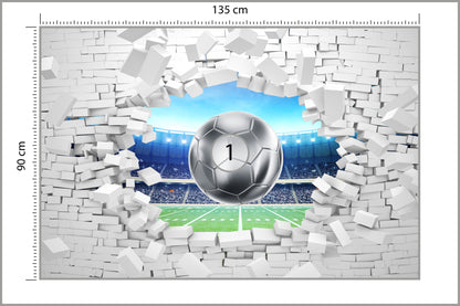 Fototapeta 3D Cegła, Piłka Nożna 135 × 90 cm – podgląd kadru