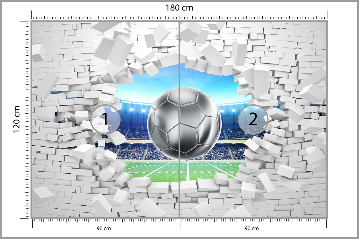 Fototapeta 3D Cegła, Piłka Nożna 180 × 120 cm – podgląd kadru
