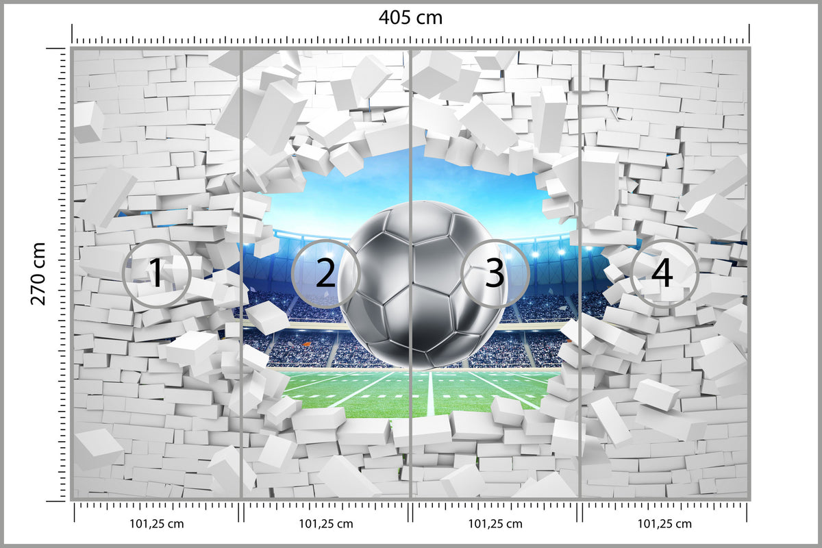 Fototapeta 3D Cegła, Piłka Nożna 405 × 270 cm – podgląd kadru