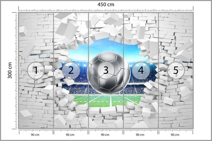 Fototapeta 3D Cegła, Piłka Nożna 450 × 300 cm – podgląd kadru