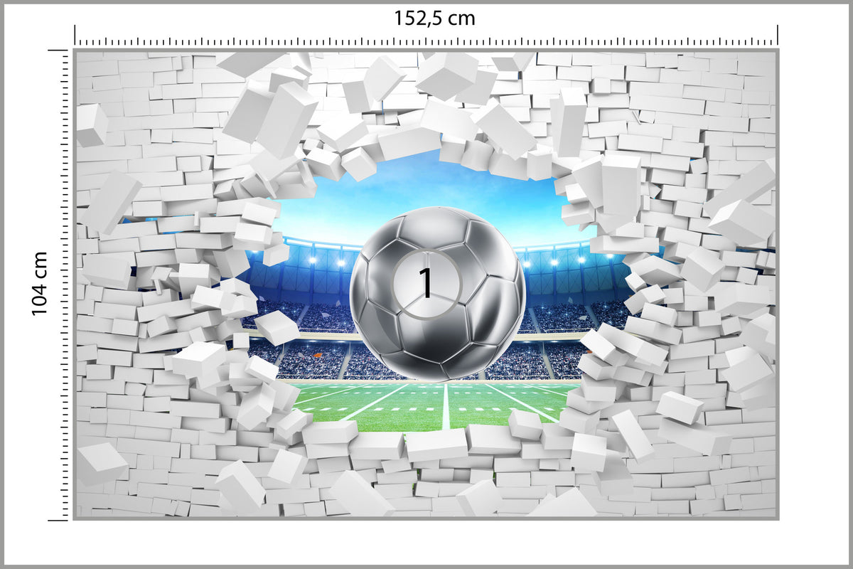 Fototapeta 3D Cegła, Piłka Nożna 152,5 × 104 cm – podgląd kadru
