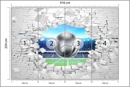 Fototapeta 3D Cegła, Piłka Nożna 416 × 254 cm – podgląd kadru