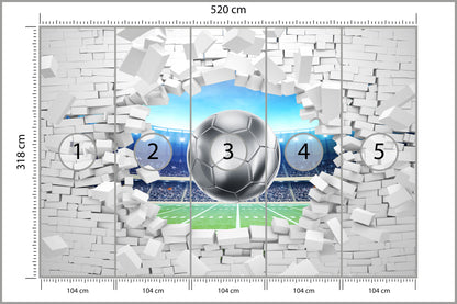 Fototapeta 3D Cegła, Piłka Nożna 520 × 318 cm – podgląd kadru