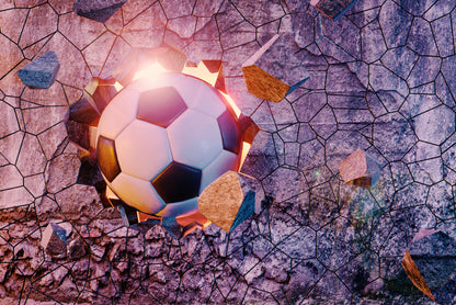 Fototapeta Sportowa 3D Piłka Przebijająca Mur – wzór