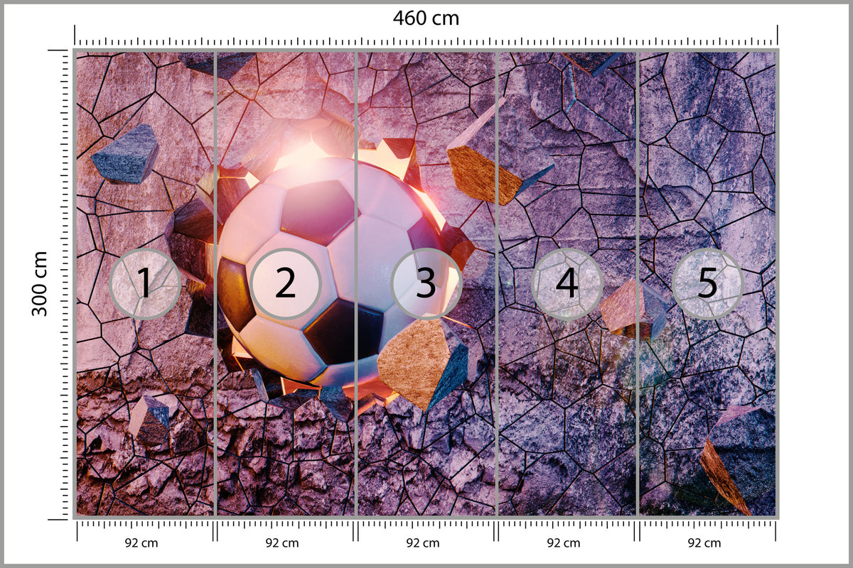 Fototapeta Sportowa 3D Piłka Przebijająca Mur 460 × 300 cm – podgląd kadru