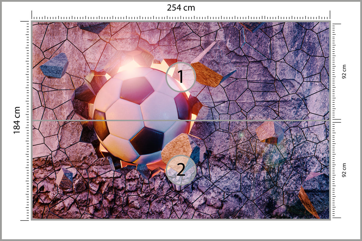 Fototapeta Sportowa 3D Piłka Przebijająca Mur 254 × 184 cm – podgląd kadru