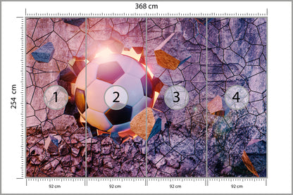 Fototapeta Sportowa 3D Piłka Przebijająca Mur 368 × 254 cm – podgląd kadru
