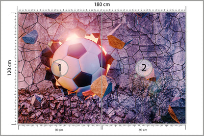 Fototapeta Sportowa 3D Piłka Przebijająca Mur 180 × 120 cm – podgląd kadru
