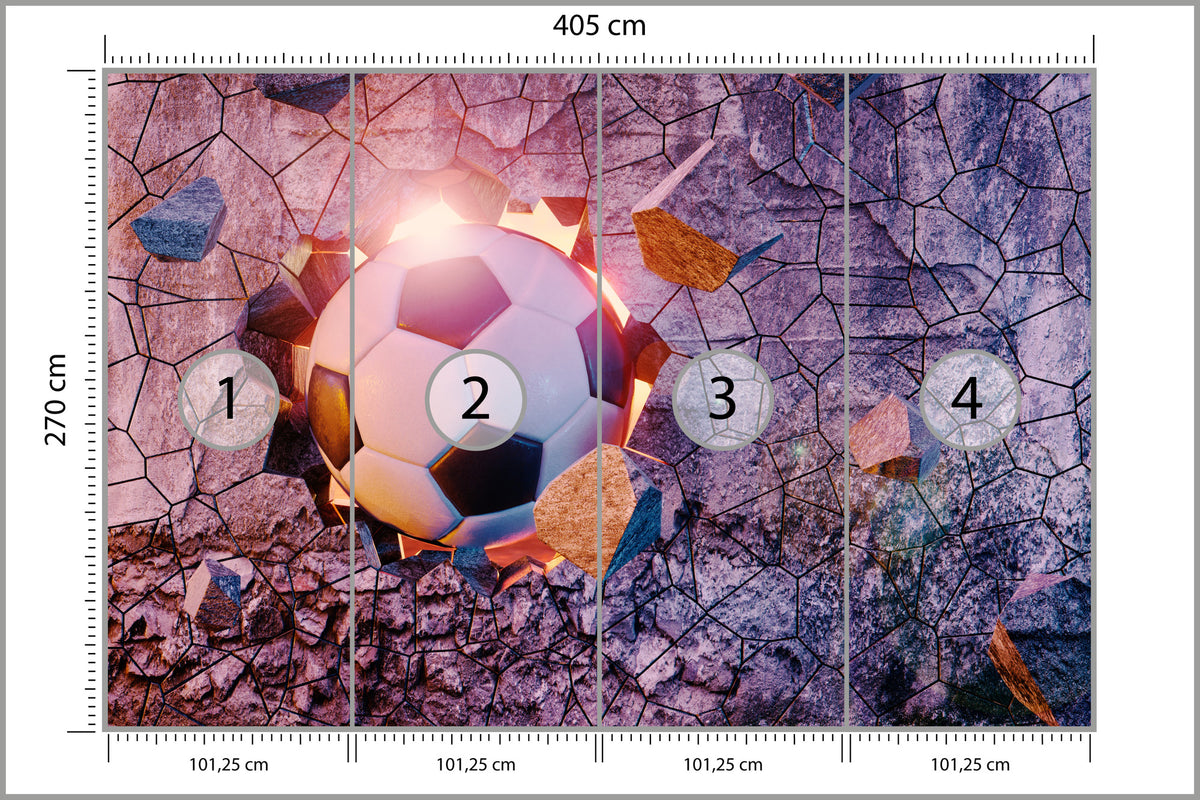 Fototapeta Sportowa 3D Piłka Przebijająca Mur 405 × 270 cm – podgląd kadru