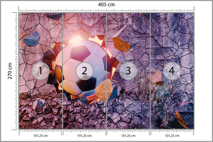 Fototapeta Sportowa 3D Piłka Przebijająca Mur 405 × 270 cm – podgląd kadru