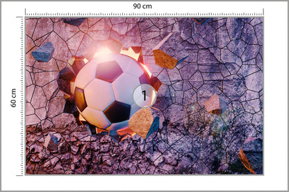 Fototapeta Sportowa 3D Piłka Przebijająca Mur 90 × 60 cm – podgląd kadru
