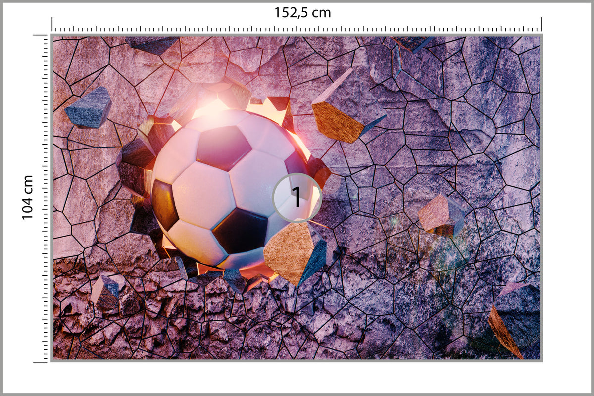Fototapeta Sportowa 3D Piłka Przebijająca Mur 152,5 × 104 cm – podgląd kadru