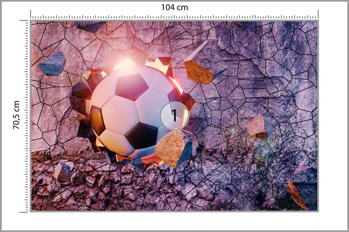 Fototapeta Sportowa 3D Piłka Przebijająca Mur 104 × 70,5 cm – podgląd kadru