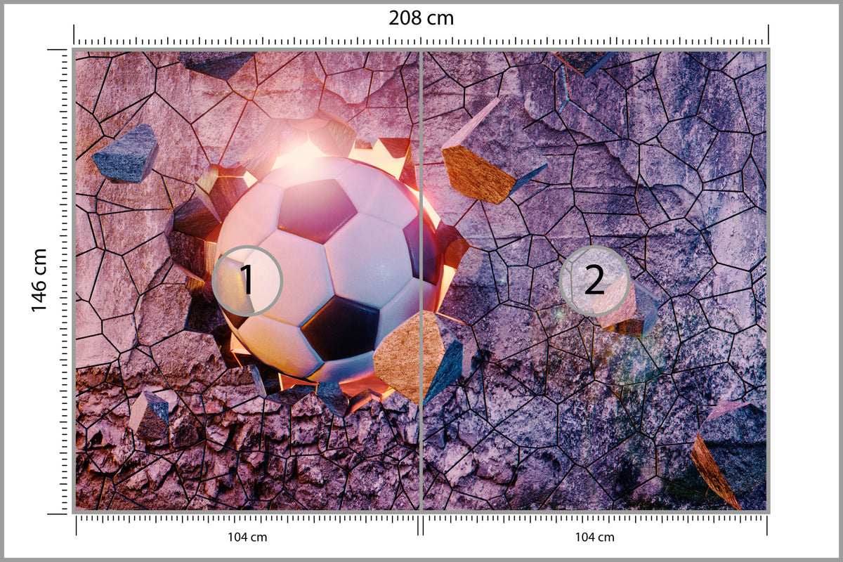 Fototapeta Sportowa 3D Piłka Przebijająca Mur 208 × 146 cm – podgląd kadru
