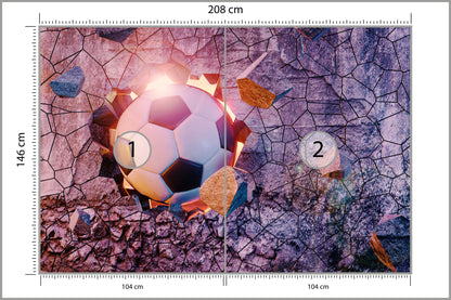 Fototapeta Sportowa 3D Piłka Przebijająca Mur 208 × 146 cm – podgląd kadru