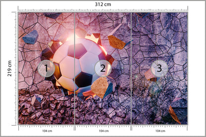 Fototapeta Sportowa 3D Piłka Przebijająca Mur 312 × 219 cm – podgląd kadru