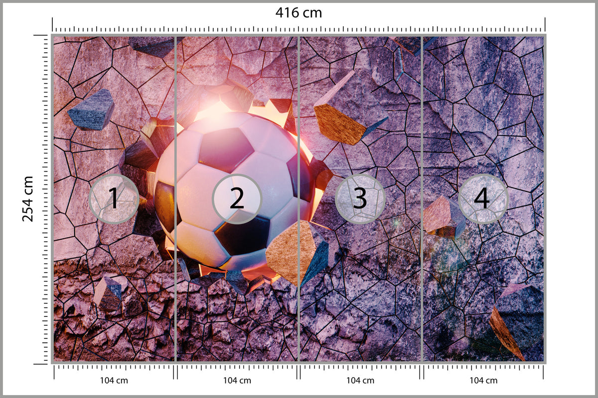 Fototapeta Sportowa 3D Piłka Przebijająca Mur 416 × 254 cm – podgląd kadru