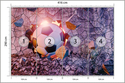 Fototapeta Sportowa 3D Piłka Przebijająca Mur 416 × 290 cm – podgląd kadru