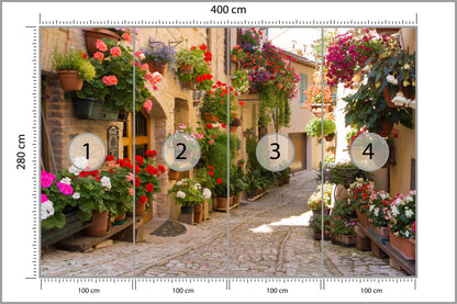 Fototapeta Uliczka Kwiaty Kolorowa 400 × 280 cm – podgląd kadru