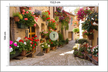 Fototapeta Uliczka Kwiaty Kolorowa 152,5 × 104 cm – podgląd kadru