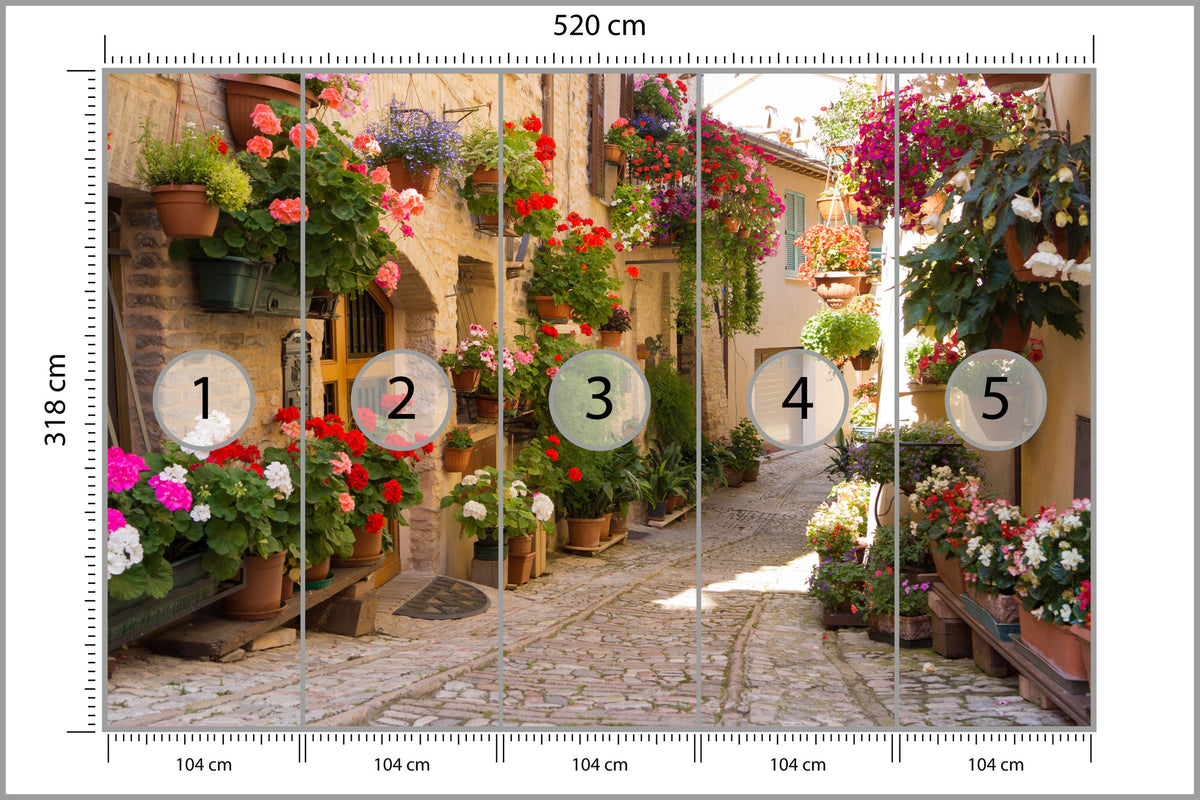 Fototapeta Uliczka Kwiaty Kolorowa 520 × 318 cm – podgląd kadru