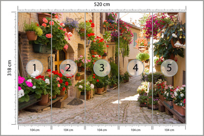 Fototapeta Uliczka Kwiaty Kolorowa 520 × 318 cm – podgląd kadru