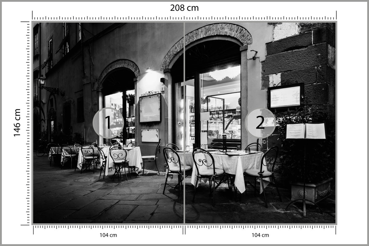 Fototapeta Włoska Uliczka Czarno-Biała Kawiarnia 208 × 146 cm – podgląd kadru