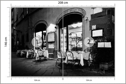 Fototapeta Włoska Uliczka Czarno-Biała Kawiarnia 208 × 146 cm – podgląd kadru