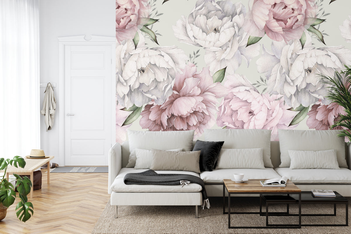 Fototapeta Kwiaty Peonie W Pastelowych Barwach – aranżacja wnętrza