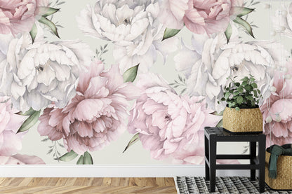 Fototapeta Kwiaty Peonie W Pastelowych Barwach – aranżacja wnętrza