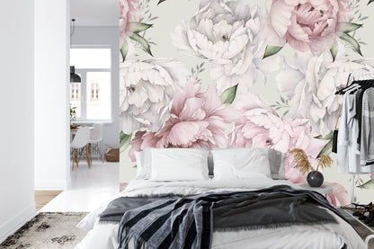 Fototapeta Kwiaty Peonie W Pastelowych Barwach – aranżacja wnętrza