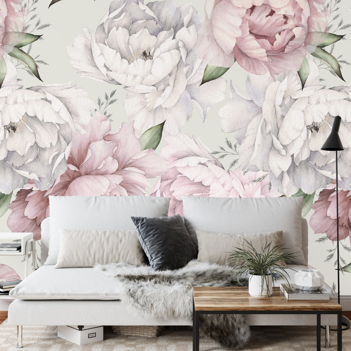 Fototapeta Kwiaty Peonie W Pastelowych Barwach – aranżacja wnętrza