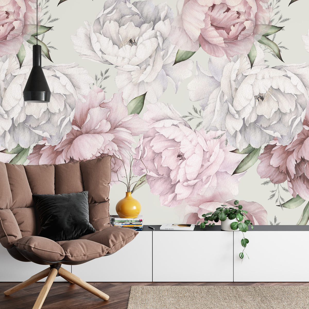 Fototapeta Kwiaty Peonie W Pastelowych Barwach – aranżacja wnętrza