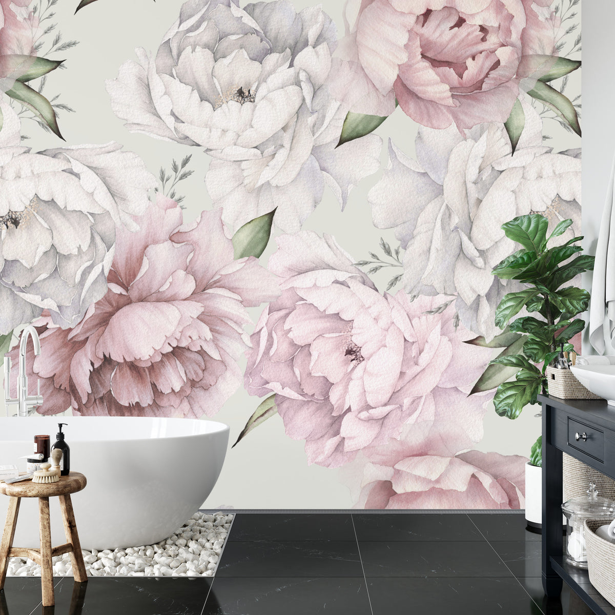 Fototapeta Kwiaty Peonie W Pastelowych Barwach – aranżacja wnętrza